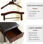 ZCXBHD Suit Valet Stands For Men With Drawer Wooden Chair Valet Stand Freestanding Valet Stand for Women With Trouser Bar And Tie Bar