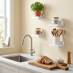 Fixwal Small Shelf for Wall, Rustic Wood Floating Wall Mounted Shelves for Bedroom, Living Room, Kitchen, Bathroom Decor, Set of 4, 5 x 5 Inches (White)