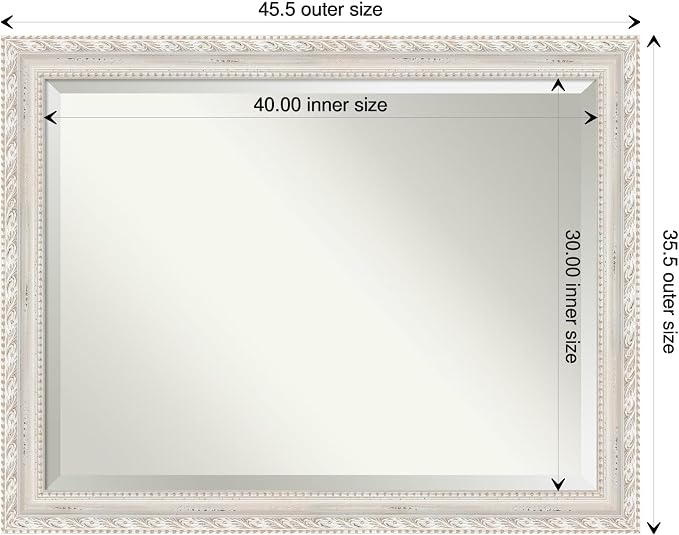 Amanti Art White Wall Mirror 36x46 Opera Off White Rectangle Bathroom Mirror for Wall Decor Living Room, X-Large Traditional Wood Frame, Hangs Horizonally and Vertically, Bathroom Decor, Beveled Edge