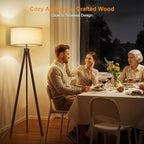 LEPOWER Wood Tripod Floor Lamp, Mid Century Standing Lamp, Modern Design Studying Light for Living Room, Bedroom, Study Room and Office, Flaxen Lamp Shade with E26 Base Walnut