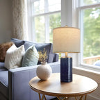 G-SAFAVA 20.25" Small Table Lamps Set of 2 Modern Ceramic Lamps for Living Room Farmhouse Bedside Lamps Boho for Night Stands Bedroom Lamps Side Table Lamps End Table Lamps, Blue
