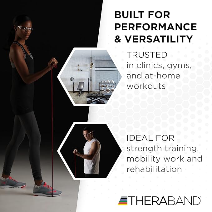 THERABAND Latex Resistance Tubing, Red, Medium Level 2, 100 ft Roll, Professional Grade Resistance Band for Exercise, Upper and Lower Body Workouts, Cut-to-Length, Color-Coded Levels