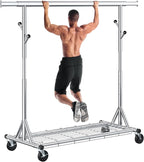 Heavy Duty Clothes Rack Load 630 lbs, Metal Rolling Clothing Rack With Sturdy Wheel And Shelves, Adjustable Portable Hanging Garment Rack For Clothes,Chrome Stainless Steel