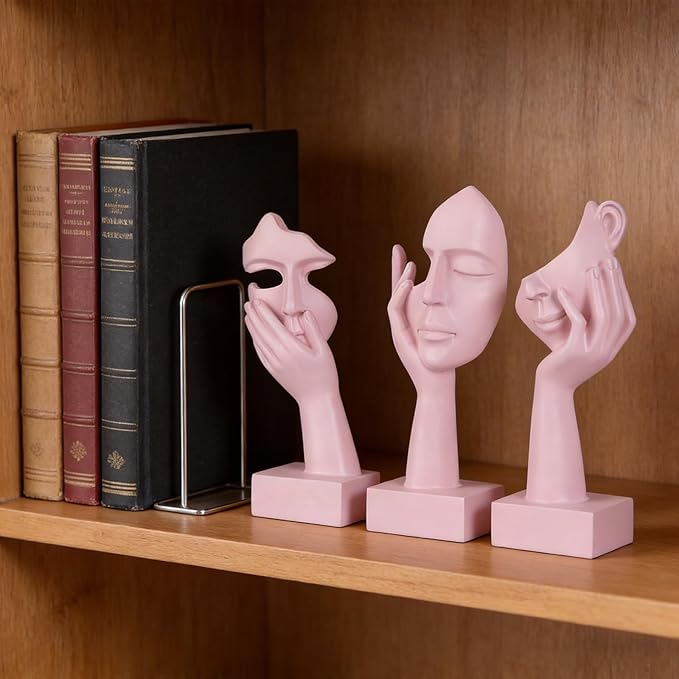 3 Pcs Thinker Small Statue Set - Pink Art Abstract Home Accent Figurines for Decor Woman Apartment Bookshelf Floating Shelf Coffee Table Office Desk Bathroom Counter Decor (3 Pcs Pink, 6")