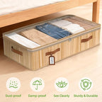 Livole 2 Pack Bamboo Under Bed Storage, 6 inches Underbed Storage Containers, 56L XXL Under Bed Storage Bins with Clear Lid & Label for Clothes, Blankets, Sweater, Shoes