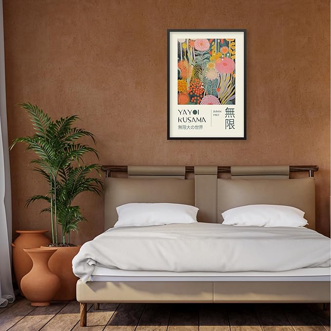 Abstract Yayoi Kusama Posters Japanese Wall Art Vintage Tokyo Aesthetic Prints Yayoi Kusama Inspired Japanese Gallery Wall Art for Stylish Room Bedroom Living Room Decor 24x36in Black Framed