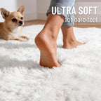 OLANLY Area Rugs for Living Room Bedroom, Machine Washable 4x5.9 ft Soft Fluffy Shaggy Bedside Rug, Indoor Floor Carpet for Kids Girls and Boys, Dorms, Nursery Rooms, Home Decor Aesthetic, White