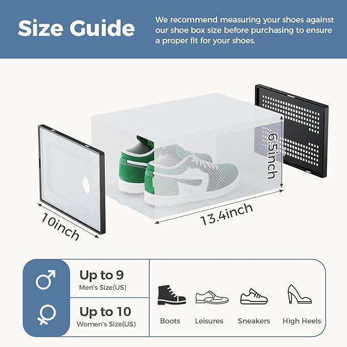 NEWBULIG 15 Pack Clear Shoe Storage Boxes, Shoe Organizer for Closet with Lid, Durable PE Transparent Shoe Containers Ideal for Sneakers, Heels & Boots, Black