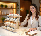 Wooden Cupcake Display Stand, Wood Rustic Risers 4 Tiers for Display Ideal Craft Funko Pop Shelves, Table Display Stand for Vendors, Earring & Ring Holder Stands, Outdoor Plant Stand Indoor-Natural