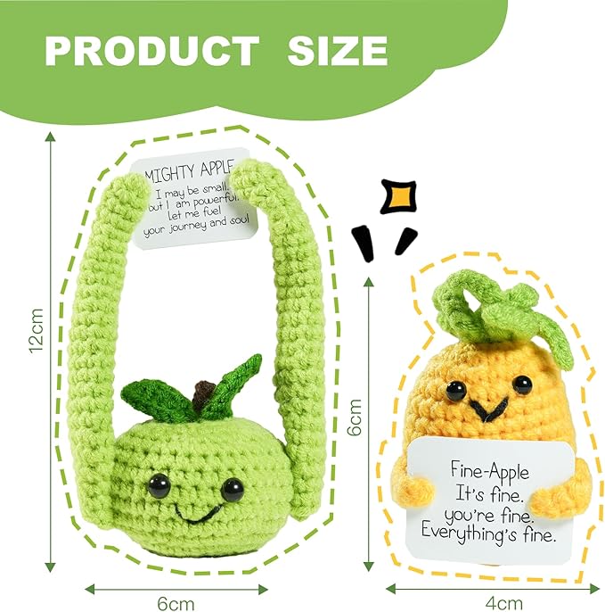 JFZHENGCUO 5 PCS Funny Handmade Crochet, Emotional Support Positive Potato, Positive Cucumber, Pineapple, Happy Pear, Mighty Apple, Emotional Support Collectible Dolls