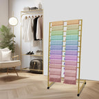 Scarf Organizer Stand, 10-Tier Freestanding Scarf Display Rack with Wheels, Metal Scarf Holder Belt Pants Hanger for Commercial Clothing Retail Store Home, 31.5" L x 15.75" W(Gold)