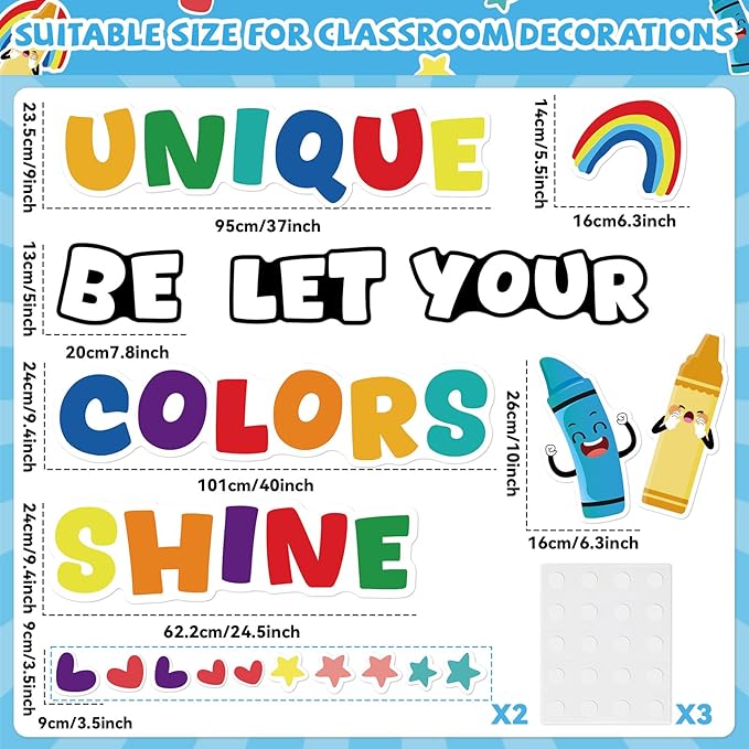 gisgfim Classroom Bulletin Board Decoration Set Wall Door Decor Colorful Crayon Classroom Decorations for Kindergarten Preschool Elementary Middle School(Be Unique Let Your Colors Shine)