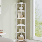 Hzuaneri Corner Shelf Stand, Corner Bookshelf, Storage Standing Shelf Unit with Metal Frame, Plant Stand, Bookcase for Living Room, Home Office, Bedroom, 6-Tier White CS06013W
