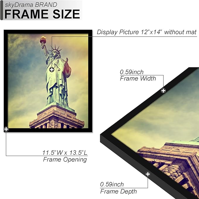 100% Solid Wood 12x14 Picture Frame Set of 2, Black Frame for 12 x 14 Inch Picture Poster Photo, Light Weight 12 by 14 HQ Matte Black Frame for Wall - 2 Pack/Black/12 x14