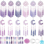 INFUNLY 12 Set DIY Mini Dream Catcher Small Galaxy Beaded Dreamcatcher Black Purple DIY Dream Catcher Making Kit Mini Dream Catcher Kit with Instruction for Car Mirror Ornament Home Birthday Decor