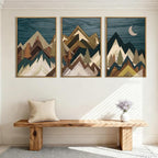 BINCUE Extra Large Mountain Wall Art Moon Froest Wall Decor Nature Landscape Art Print Framed Mountain Artwork Farmhouse Rustic Wall Paintings Large Landscape Artwork for Living Room Bedroom Office 24x36 Inches Set of 3