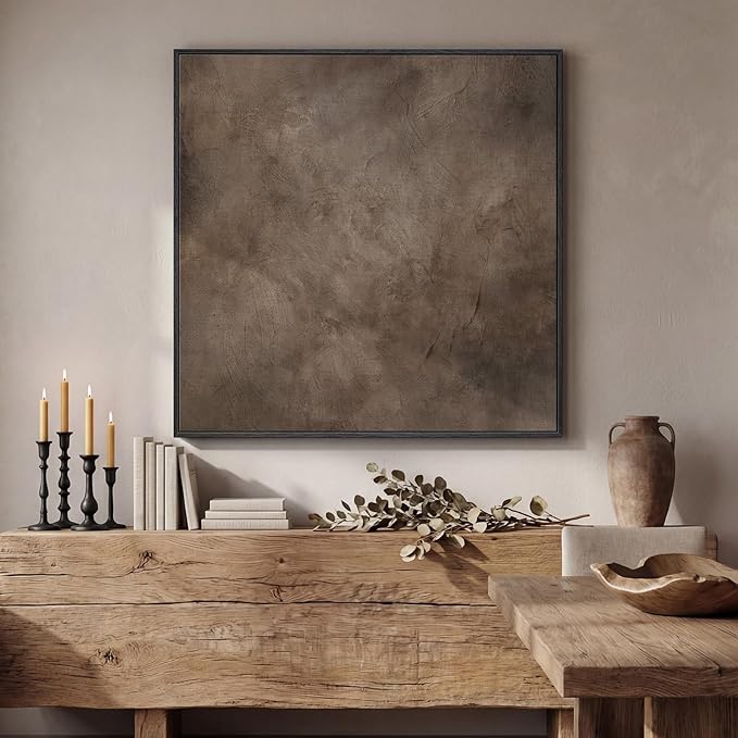 Framed Neutral Abstract Wall Art, Modern Brown Canvas Prints Artwork for Walls, Contemporary Minimalist Square Pictures for Living Room Bedroom Dining Room Hallway Office Wall Decor, 30x30 In