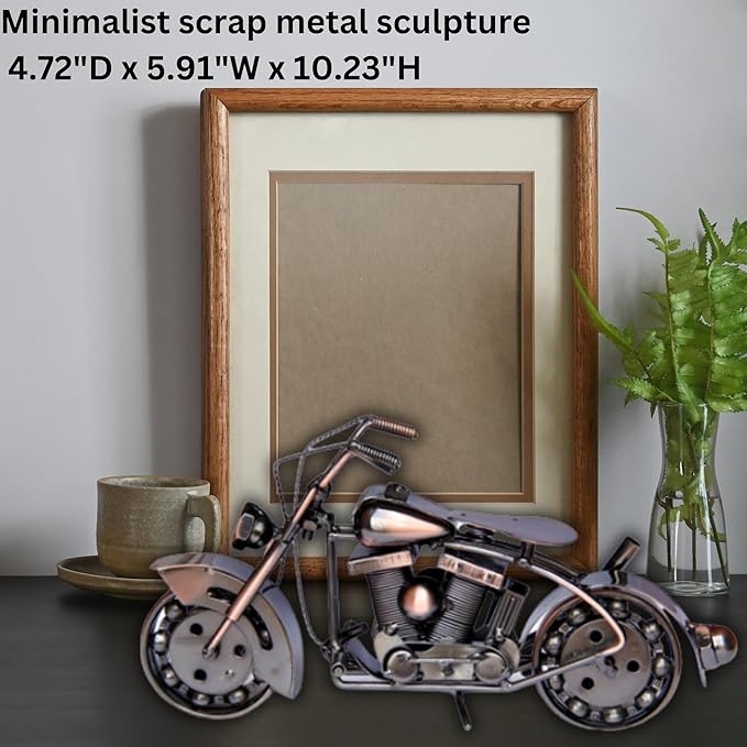 Trebisky Metal Motorcycle Sculpture (Copper Softail) – Vintage Scrap Art Desk Decor for Office & Home, Unique for Dad, Men, Father, or Biker Enthusiasts