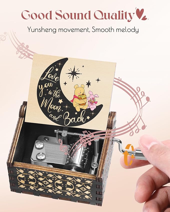 Swooflia Bear Wooden Music Box for Friend - Hand Crank Engraved Musical Box Vintage Mechanism Personalized Gifts for Mom Daughter Niece Granddaughter Grandma Jesus On Birthday