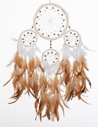 Large Rattan Dream Catchers - Brown Rooster Feather with Luxury Pearl, Multiring, Handmade Dreamcatcher for Bedroom, Dream Catcher for Girls, Dream Catchers for Boys, Dream Catcher Wall Decor