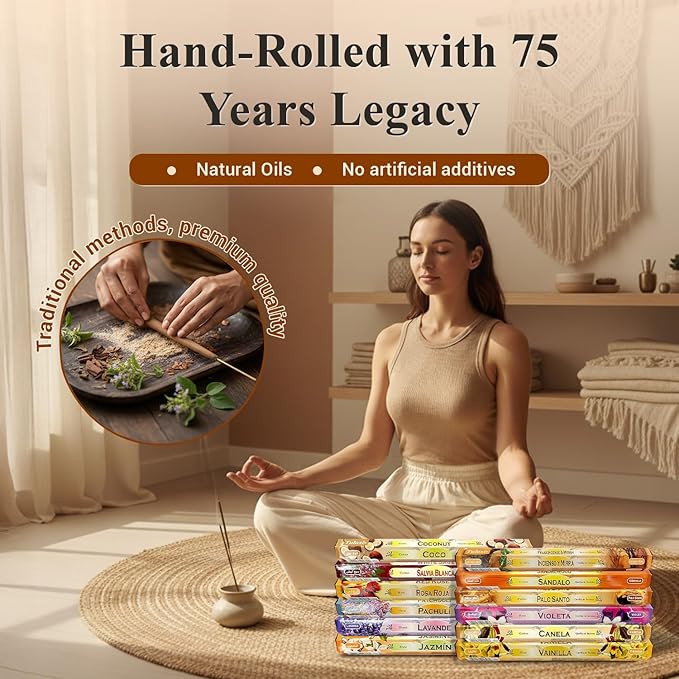 Tulasi Incense Sticks Pack of 12 Natural Scent (240 Sticks) Variety Fragrance of Coconut, White Sage, Red Rose, Palo Santo Lavender & Cinnamon etc, Ideal for Meditation & Positive Vibes