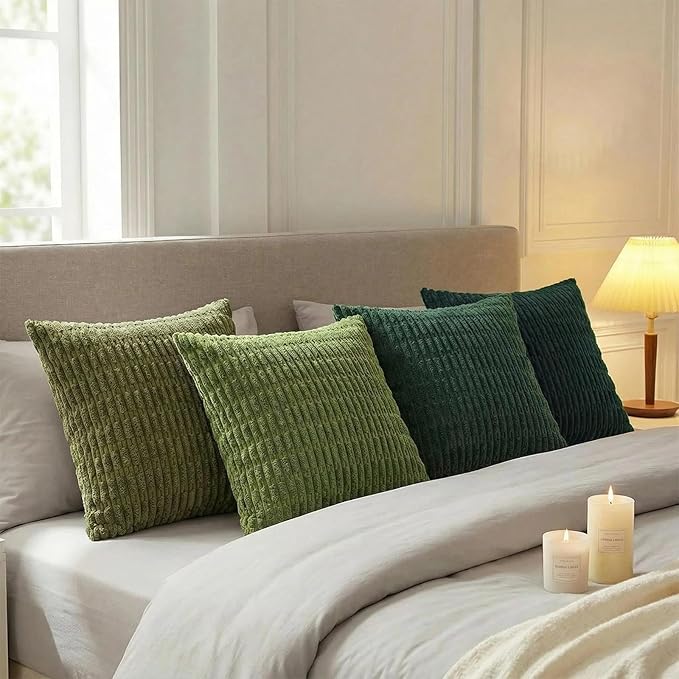 Fancy Homi 4 Packs Decorative Throw Pillow Covers for Living Room Couch Bed, Modern Farmhouse Boho Home Décor Accent Cushion Case, 26" x 26", Moss Green