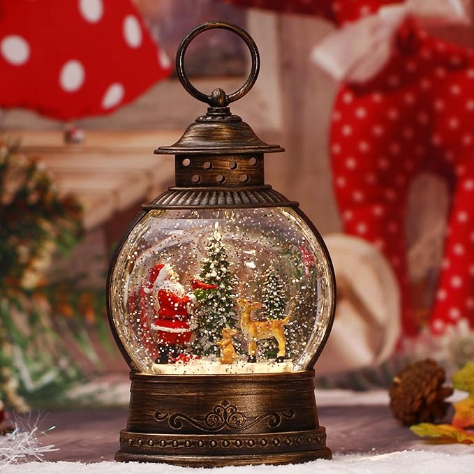 Christmas Snow Globes, Lighted Decorations Musical Snow Globes Lantern, Santa Christmas Decoration Indoor Home Décor & Gift, 6H Timer, USB/Battery Operated,