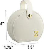 COLLECTIVE HOME - Travel Jewelry Case, Elegant Half-Moon Design with Gold Monogram, Detachable Handle, Personalized Accessory Organizer, Gift for Fashion-Forward Women and Teens (z)