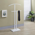 Kings Brand Furniture Dossi Modern Metal Suit Valet Stand, Clothes Rack Organizer with Jacket, Pants & Tie Holder, Space-Saving Garment Rack for Bedroom or Closet (White)