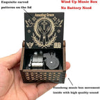 Pursuestar Black Wooden Wind Up Music Box - Amazing Grace, Vintage Engraved Wood Mechanism Musical Gifts for Anniversary Mother's Day Valentine's Day Christmas Thanksgiving Birthday