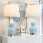 GyroVu 22" Table Lamp Set of 2, Color Temperature Adjustable Double Gourd Ceramic Lamps Classic Nightstand Table Lamps for Bedroom Beside Lamps for Living Room, Sky Blue-Bulbs Included