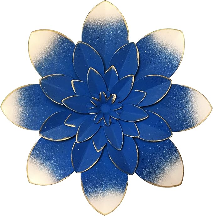 Dark Blue Metal Flower Wall Art Decor, 9.5“ Rustic Modern Floral Sculpture, Distressed Iron Wall Hanging Home Decoration Accent Artworks for Indoor Kitchen Bedroom Living Room Office Outdoor Garden