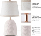 SOTTAE 14'' White Ceramic Table Lamp with Linen Fabric Shade, Leaf Patterned Ceramic Desk Lamp, Mid Century Modern Bedside Nightstand Lamp for Bedroom Living Room Reading Room
