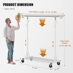 Heavy Duty Clothes Rack, 530 lbs Load Capacity Metal Garment Rack on Wheels - Collapsible Adjustable Portable Storage with Hooks, White