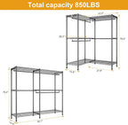 E15 Garment Rack L Shaped Clothes Rack for Corner，Freestanding Clothing Racks for Hanging Clothes，Heavy Duty Closet Organizer with 4 Hanging Rods & 8 S Hooks，43.4" W x 15.8" D x 78.4" H，Grey
