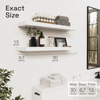 BAOBAB WORKSHOP Wood Floating Shelves for Wall 30 Inches Long, White Solid Wooden Bathroom Shelf Large, Heavy Duty Wall Shelf 30 Inch Kitchen Bedroom Thick, White Finish, 30W × 6.7D, Set of 2