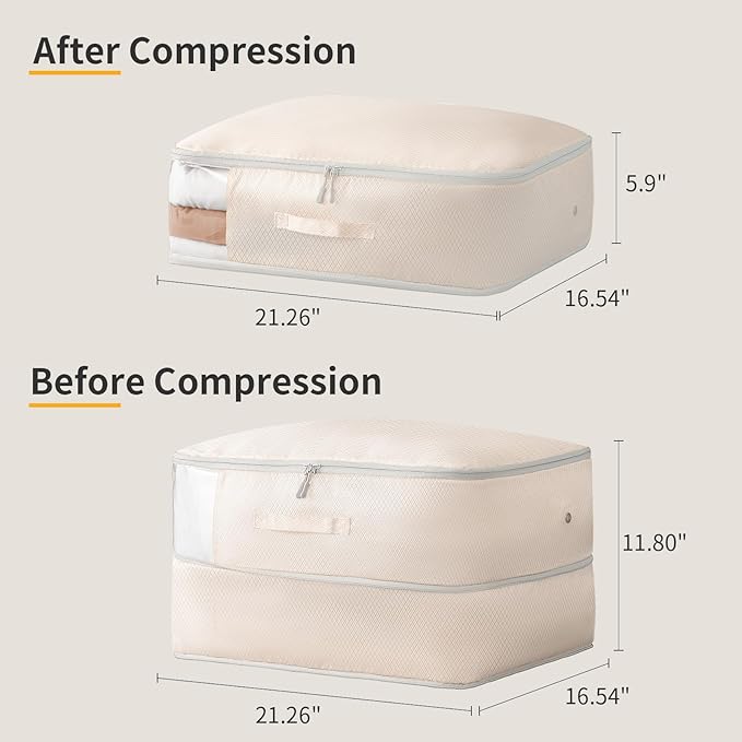 DIMJ Comforter Storage Bag - Ultra Space Saving Self Compression Organize for Duvet, Pillow, Bedding, Blanket Storage Organizer Nylon Compression Bags Large Capacity, Sheet Storage with Zipper, 4 Pack
