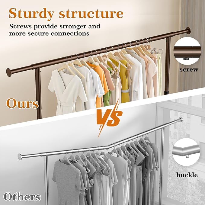 Heavy Duty Clothes Rack for Hanging Clothes Extendable Rolling Clothing Rack for Hanging Clothes 51 to 71" W x 16.53" D x 65" to 71" H 350lbs Snap Adjust Height Coat Rack