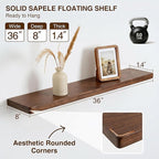 36 Inch Floating Shelves, Solid Wood Wall Shelves, 8 Inch Deep Floating Shelf – for Bathroom, Bedroom, Living Room, Kitchen, Home Decor & Storage, Heavy-Duty Wooden Shelf Wall-Mounted, Set of 2