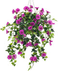 Artificial Flowers Faux Outdoor Plants Artificial Petunias for Outdoors Uv Resistant Fake Petunias Plants Hanging Flower Patio Decor Outside Basket Realistic Silk Plant No Pot(Purple 2pcs)