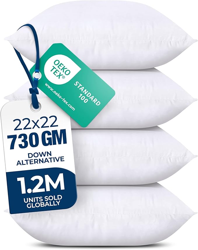 Utopia Bedding Throw Pillows (Set of 4, White) – 22 x 22 Inches Down Alternative Pillows for Bed, Sofa, and Couch - Fluffy Decorative Stuffer Pillow for Indoors & Outdoors