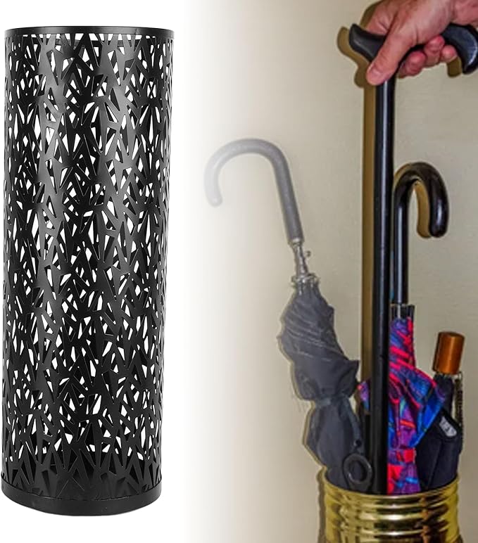 BEIJIALY Metal Umbrella Holder, Umbrella Stand Rack for Entryway, Metal Hollowed Freestanding Round Umbrella Holder Organizer Bin for Home Hotel Office Decor(Black Large)