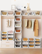 Closet Organizer System, Stackable Plastic Clothes Storage Basket, Stackable, Foldable Organizers for Wardrobe Clothes Organizer Suitable for Bedrooms Bathrooms Kitchen Living Rooms (2pack)