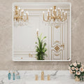 LOAAO 38x38 Inch White Metal Framed Bathroom Mirror for Wall, White Bathroom Vanity Mirror Farmhouse, Large Rounded Rectangle Mirror, Anti-Rust, Tempered Glass, Hangs Horizontally or Vertically