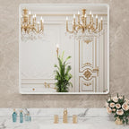 LOAAO 30x30 Inch White Metal Framed Bathroom Mirror for Wall, White Bathroom Vanity Mirror Farmhouse, Large Rounded Rectangle Mirror, Anti-Rust, Hangs Horizontally or Vertically