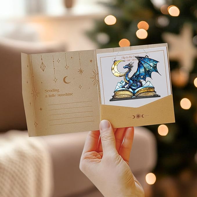 Dragon Moon Book Bookworm Acrylic Suncatcher, Book Suncatchers for Window Hangings, Bookish Gifts for Readers Book Lovers Bookworm, Gift for Mother's Day, Women, Mom, Wife, Grandma