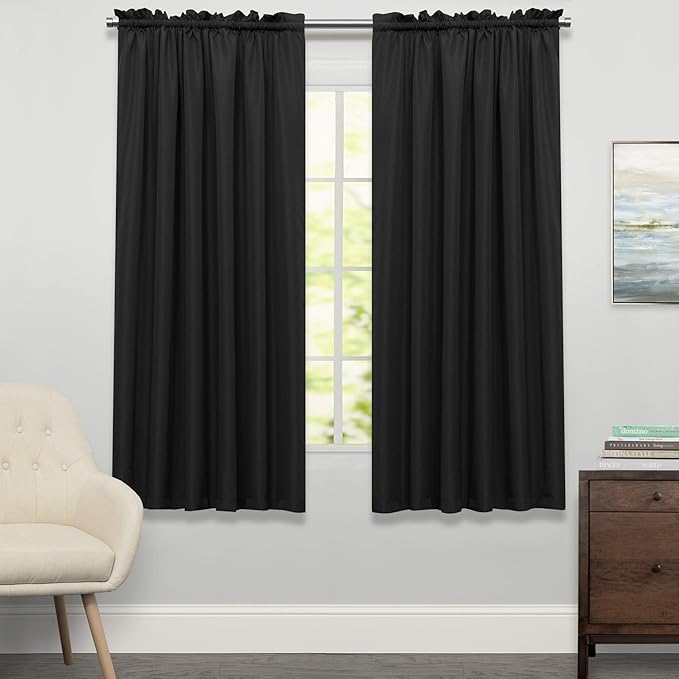 Sweet Home Collection Window Curtains Treatment Panel 63" or 84" Long in Stylish and Unique Patterns and Designs for All Home Décor Ribcord Black