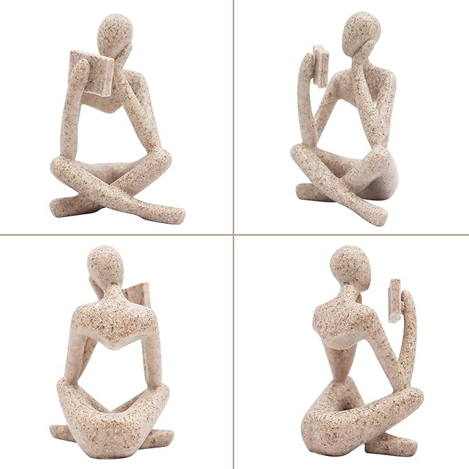 Jinkoozz Gold Reading Women Statue, Thinker Sculptures, Abstract Art Ornament, Modern Aesthetic Figurine Decoration, Suitable for Home Living Room Bedroom Office Shelf Table Desk Bookshelf Decor