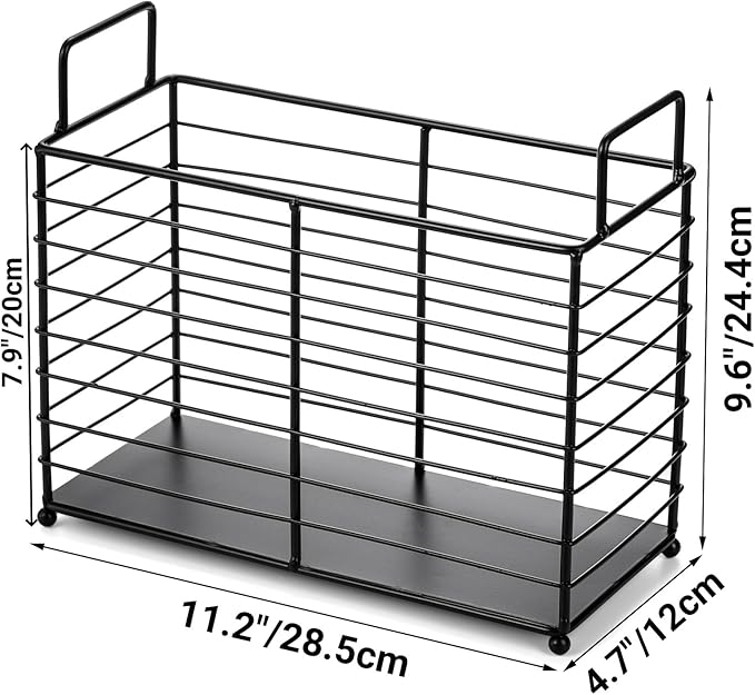 Noamus Metal Magazine Rack, Newspaper Book Tablet Storage Basket, File Holder Mail Organizer Bin with Handles, Iron Wire Black Folder Stand Holder for Home Office Bathroom Bedroom Den Living Room