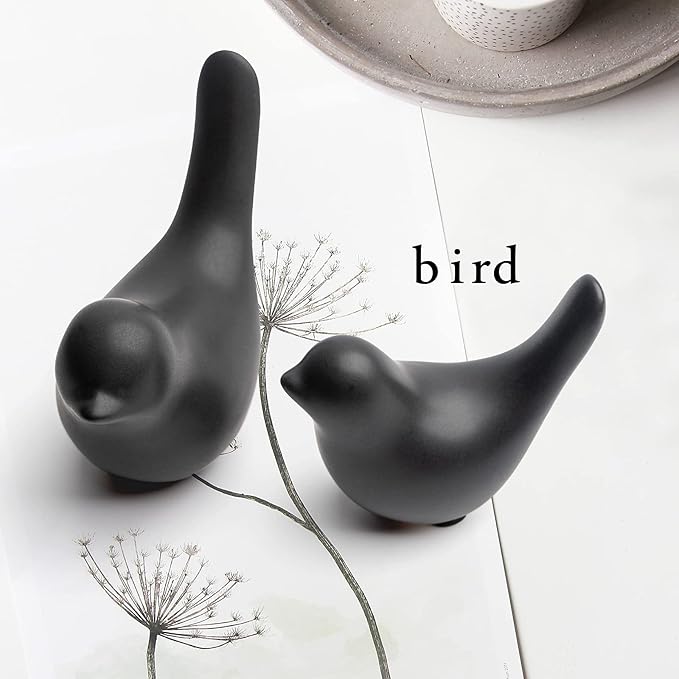 Notakia Small Birds Statues Home Decor Modern Style Decorative Ornaments for Living Room Decor, Bedroom, Office Desktop, Cabinets (Black 2Pcs Birds)